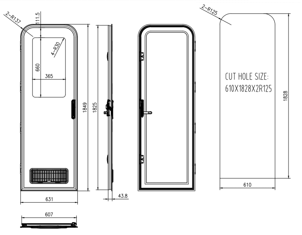 Caravan Door Dimensions Radius Top 610x1828 1