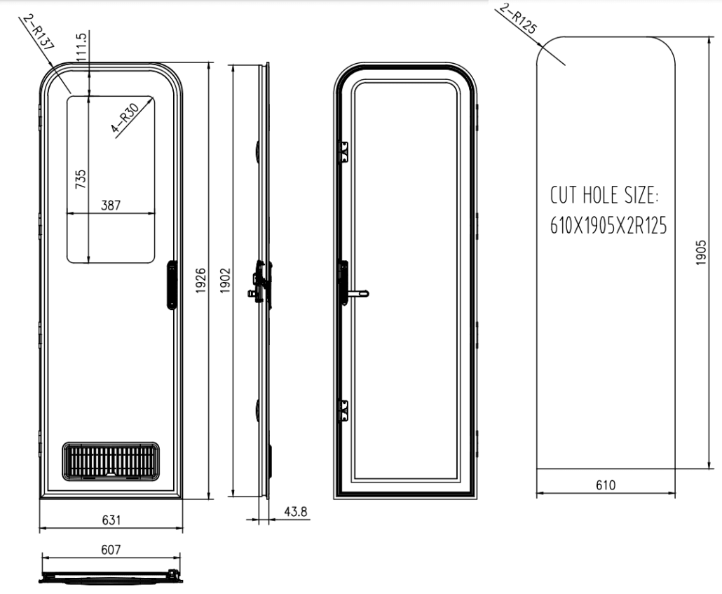 Caravan Door Dimensions Radius Top 610x1905 1