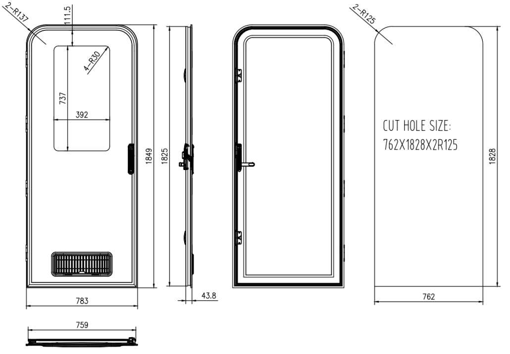 Caravan Door Dimensions Radius Top 762x1828 1