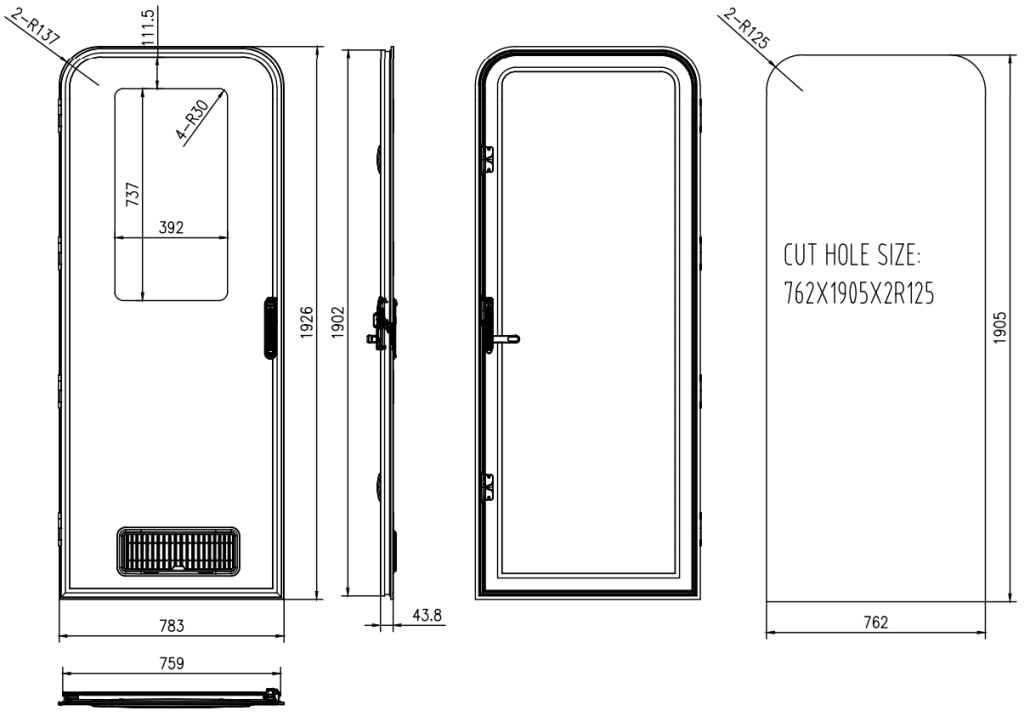 Caravan Door Dimensions Radius Top 762x1905 1