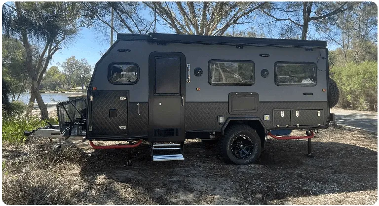 black radius top caravan door